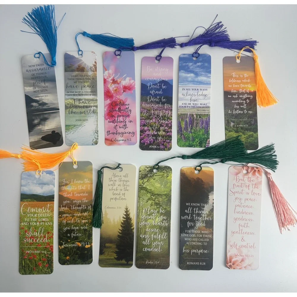 12 Pack Religious Bible Verse Bookmarks‎ with Tassels Nature Photography Scenic